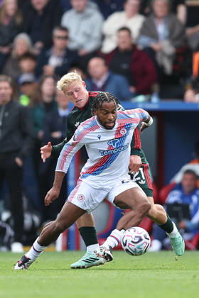 11th October 2026; Selhurst Park, London, England; Premier League Football, Crystal Palace versus Nottingham Forest; Quinten Timber of Crystal Palace under preesure from Xaver Schlager of Nottingham Forest KatiexChan