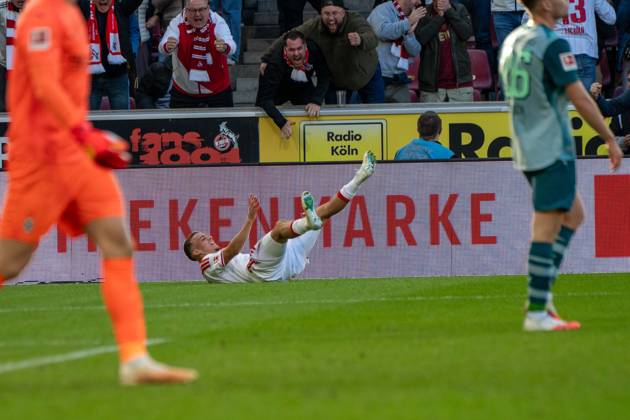 Said El-Mala, Mittelfeld, (1.FC Koeln 10), beim Jubel nach dem 2:1, 1. FC Koeln vs. Borussia Moenchengladbach, Fussball, 1. Bundesliga, 5. Spieltag, 11.10.2026 DFB DFL regulations prohibit any use of photographs as image sequences and or quasi-video Koeln Nordrhein-Westfalen Deutschland
