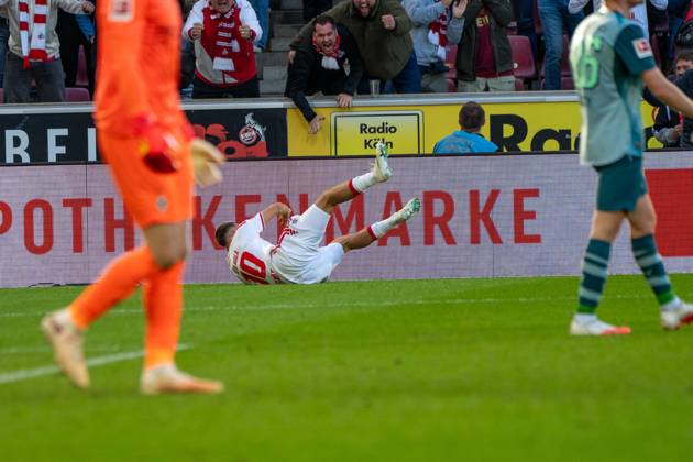 Said El-Mala, Mittelfeld, (1.FC Koeln 10), beim Jubel nach dem 2:1, 1. FC Koeln vs. Borussia Moenchengladbach, Fussball, 1. Bundesliga, 5. Spieltag, 11.10.2026 DFB DFL regulations prohibit any use of photographs as image sequences and or quasi-video Koeln Nordrhein-Westfalen Deutschland