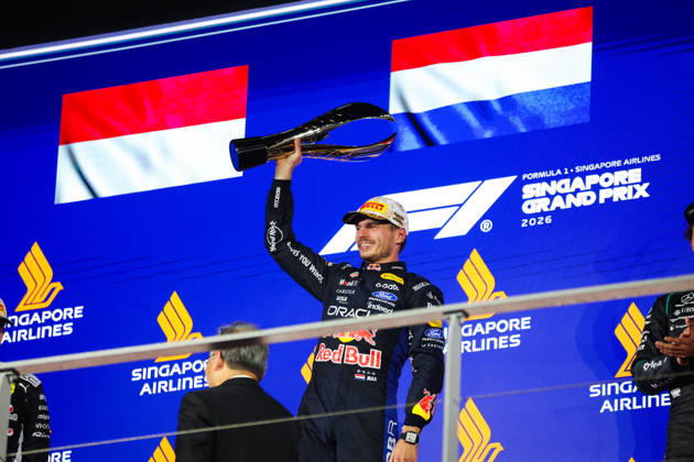 F1 - SINGAPORE GRAND PRIX 2026 podium VERSTAPPEN Max (nld), Red Bull Racing Ford RB22, portrait during the 2026 Formula 1 Singapore Grand Prix, 17th round of the 2026 Formula One World Championship, WM, Weltmeisterschaft from October 9 to 11, 2026 on the Marina Bay Street Circuit, in Singapore, Singapore - SingaporeSingapore Copyright: xANTONINxVINCENTx