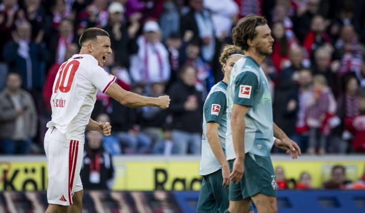 Cologne, Germany. 11th Oct 2026. Torjubel Said El Mala (Köln), Joe Scally (BMG) 1. FC Köln - Borussia Mönchengladbach 11.10.2026