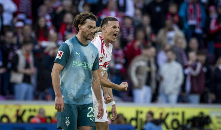 Cologne, Germany. 11th Oct 2026. Torjubel Said El Mala (Köln), Joe Scally (BMG) 1. FC Köln - Borussia Mönchengladbach 11.10.2026