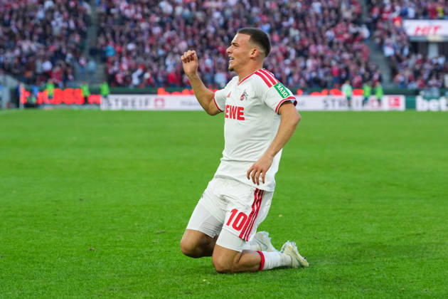 11.10.2026, xydrx, Herren, Fußball, 1.Bundesliga, 1.FC Köln - Borussia Mönchengladbach, Saison 2026 2027, RheinEnergieSTADION: Torjubel nach dem Tor zum 2:1 für den 1.FC Köln durch Torschütze Said El Mala (1.FC Köln, 10) zusammen mit Sebastian Sebulonsen (1.FC Köln, 28) DFB regulations prohibit any use of photographs as image sequences and or quasi-video. Copyright: HMBxMedia YannisxDreimann