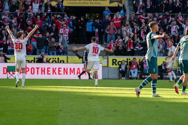 Said El-Mala, Mittelfeld, (1.FC Koeln 10), beim Jubel nach dem 2:1, 1. FC Koeln vs. Borussia Moenchengladbach, Fussball, 1. Bundesliga, 5. Spieltag, 11.10.2026 DFB DFL regulations prohibit any use of photographs as image sequences and or quasi-video Koeln Nordrhein-Westfalen Deutschland