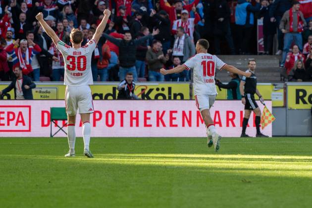 Said El-Mala, Mittelfeld, (1.FC Koeln 10), beim Jubel nach dem 2:1, 1. FC Koeln vs. Borussia Moenchengladbach, Fussball, 1. Bundesliga, 5. Spieltag, 11.10.2026 DFB DFL regulations prohibit any use of photographs as image sequences and or quasi-video Koeln Nordrhein-Westfalen Deutschland