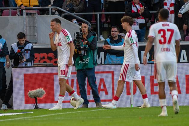 Said El-Mala, Mittelfeld, (1.FC Koeln 10), beim Jubel nach dem 2:1, 1. FC Koeln vs. Borussia Moenchengladbach, Fussball, 1. Bundesliga, 5. Spieltag, 11.10.2026 DFB DFL regulations prohibit any use of photographs as image sequences and or quasi-video Koeln Nordrhein-Westfalen Deutschland