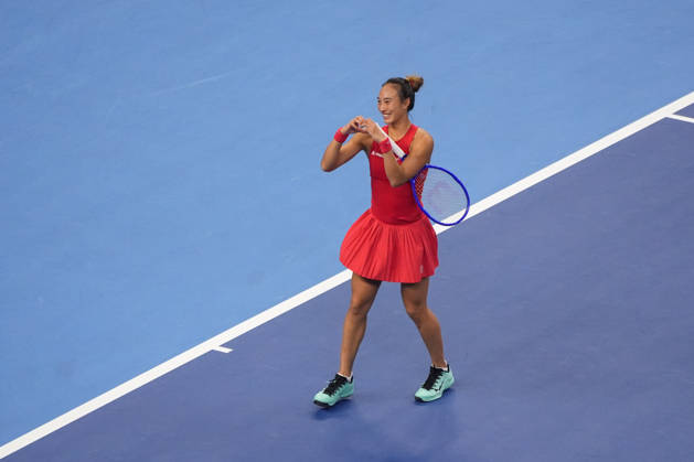 (261011) -- BEIJING, Oct. 11, 2026 -- Zheng Qinwen reacts after the women s singles final between Zheng Qinwen of China and Mirra Andreeva of Russia at 2026 China Open tennis tournament in Beijing, China, Oct. 11, 2026. ) (SP)CHINA-BEIJING-TENNIS-CHINA OPEN-WOMEN S SINGLES-FINAL (CN) XiexHan