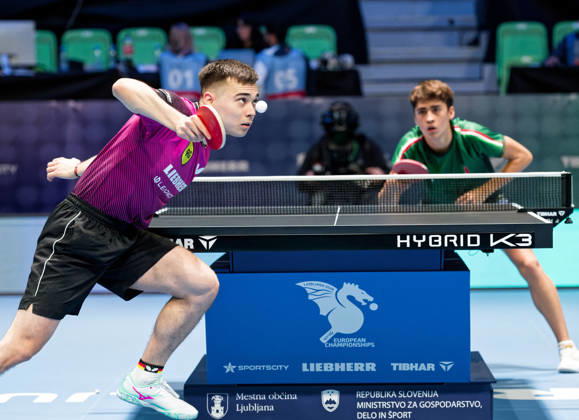 Kay Stumper Post SV Muelhausen Germany (foto-ms1290b) at the 2026 European Table tennis, Tischtennis Championships in Ljubljana LJUBLJANA, SLOVENIA - 11 OCTOBER 2026: Kay Stumper Post SV Muelhausen Germany (foto-ms1290b) in action at the European Table Tennis Championships in Stozice Arena, Ljubljana, Slovenia (Photo by Manfred Schillings) Ljubljana Stozice Arena Slovenia