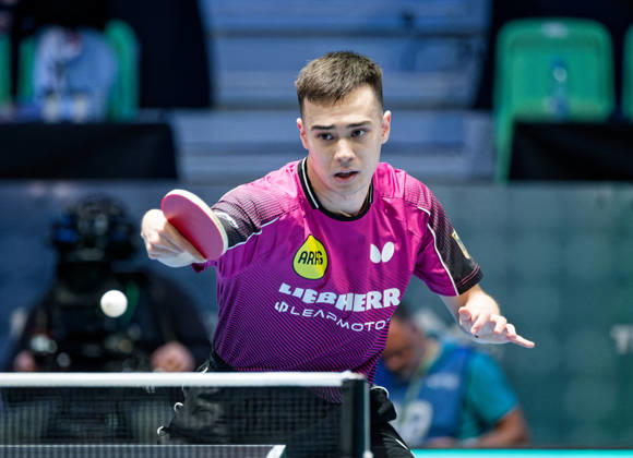 Kay Stumper Post SV Muelhausen Germany (foto-ms1292b) at the 2026 European Table tennis, Tischtennis Championships in Ljubljana LJUBLJANA, SLOVENIA - 11 OCTOBER 2026: Kay Stumper Post SV Muelhausen Germany (foto-ms1292b) in action at the European Table Tennis Championships in Stozice Arena, Ljubljana, Slovenia (Photo by Manfred Schillings) Ljubljana Stozice Arena Slovenia