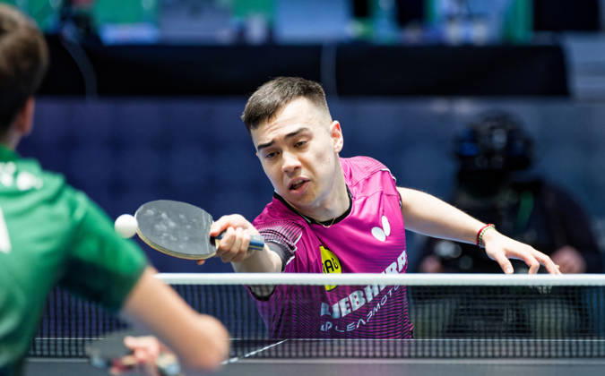 Kay Stumper Post SV Muelhausen Germany (foto-ms1293b) at the 2026 European Table tennis, Tischtennis Championships in Ljubljana LJUBLJANA, SLOVENIA - 11 OCTOBER 2026: Kay Stumper Post SV Muelhausen Germany (foto-ms1293b) in action at the European Table Tennis Championships in Stozice Arena, Ljubljana, Slovenia (Photo by Manfred Schillings) Ljubljana Stozice Arena Slovenia