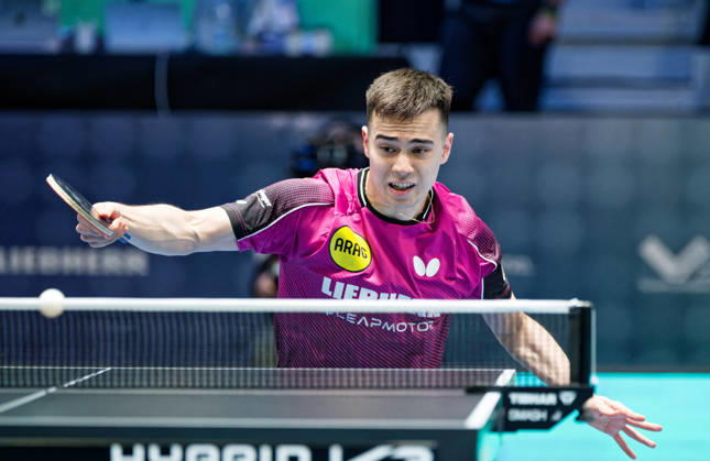 Kay Stumper Post SV Muelhausen Germany (foto-ms1294b) at the 2026 European Table tennis, Tischtennis Championships in Ljubljana LJUBLJANA, SLOVENIA - 11 OCTOBER 2026: Kay Stumper Post SV Muelhausen Germany (foto-ms1294b) in action at the European Table Tennis Championships in Stozice Arena, Ljubljana, Slovenia (Photo by Manfred Schillings) Ljubljana Stozice Arena Slovenia