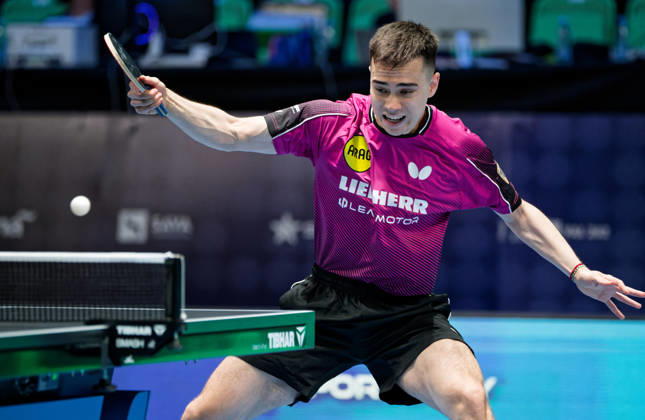 Kay Stumper Post SV Muelhausen Germany (foto-ms1296b) at the 2026 European Table tennis, Tischtennis Championships in Ljubljana LJUBLJANA, SLOVENIA - 11 OCTOBER 2026: Kay Stumper Post SV Muelhausen Germany (foto-ms1296b) in action at the European Table Tennis Championships in Stozice Arena, Ljubljana, Slovenia (Photo by Manfred Schillings) Ljubljana Stozice Arena Slovenia