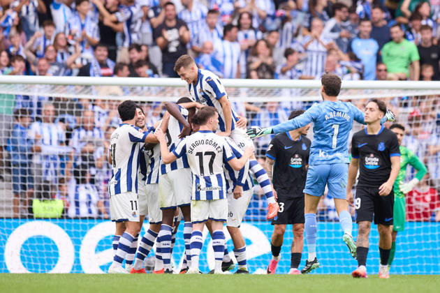 October 11, 2026, San Sebastian, Guipuzcoa, Spain: Arsen Zakharyan of Real Sociedad celebrates after scoring the team s second goal during the LaLiga EA Sports match between Real Sociedad and RC Deportivo de A Coruna at Anoeta on October 11, 2026, in San Sebastian, Spain. Real Sociedad V RC Deportivo De La Coruna - La Liga EA Sports - ZUMAa181 20261011_zaa_a181_117 Copyright: xRicardoxLarreinax