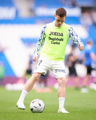 October 11, 2026, San Sebastian, Guipuzcoa, Spain: Sergio Gomez of Real Sociedad warms up prior to the LaLiga EA Sports match between Real Sociedad and RC Deportivo de A Coruna at Anoeta on October 11, 2026, in San Sebastian, Spain. Real Sociedad V RC Deportivo De La Coruna - La Liga EA Sports - ZUMAa181 20261011_zaa_a181_126 Copyright: xRicardoxLarreinax