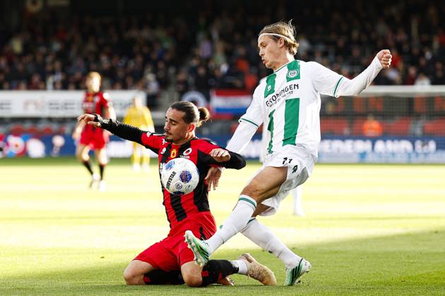 ROTTERDAM - (lr) Irakli Yegoian of Excelsior Rotterdam, Jacob Ondrejka of FC Groningen during the Dutch Eredivisie match between Excelsior and FC Groningen at Woudestein Stadium on October 11, 2026 in Rotterdam, the Netherlands. BAS CZERWINSKI ANP Eredivisie 2026 27 xVIxANPxSportx xxANPxIVx 572143943 originalFilename: 572143943