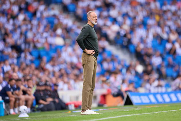 October 11, 2026, San Sebastian, Guipuzcoa, Spain: Pellegrino Matarazzo head coach of Real Sociedad looks on during the LaLiga EA Sports match between Real Sociedad and RC Deportivo de A Coruna at Anoeta on October 11, 2026, in San Sebastian, Spain. San Sebastian Spain - ZUMAa181 20261011_zaa_a181_129 Copyright: xRicardoxLarreinax
