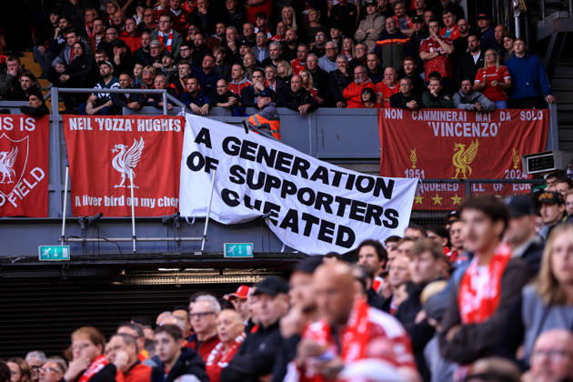 Liverpool v Manchester City 11th October 2026 - Premier League - Liverpool v Manchester City - Liverpool fans hold up banners commenting on the guilty Manchester City financial verdict - Photo: Simon Stacpoole Offside. Liverpool UK Copyright: xSimonxStacpoolexOffside
