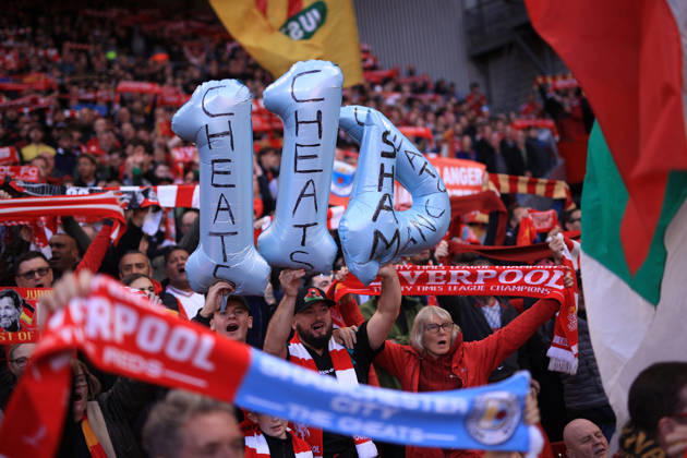 Liverpool v Manchester City 11th October 2026 - Premier League - Liverpool v Manchester City - Liverpool fans hold up an inflatable 114 in comment on the guilty Manchester City financial verdict - Photo: Simon Stacpoole Offside. Liverpool UK Copyright: xSimonxStacpoolexOffside
