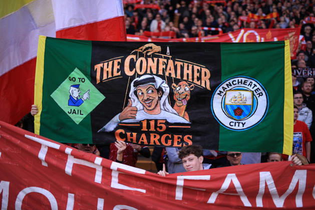 Liverpool v Manchester City 11th October 2026 - Premier League - Liverpool v Manchester City - Liverpool fans hold up banners commenting on the guilty Manchester City financial verdict - Photo: Simon Stacpoole Offside. Liverpool UK Copyright: xSimonxStacpoolexOffside