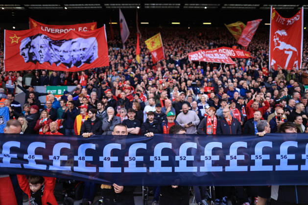 Liverpool v Manchester City 11th October 2026 - Premier League - Liverpool v Manchester City - Liverpool fans hold up banners commenting on the guilty Manchester City financial verdict and 114 charges - Photo: Simon Stacpoole Offside. Liverpool UK Copyright: xSimonxStacpoolexOffside