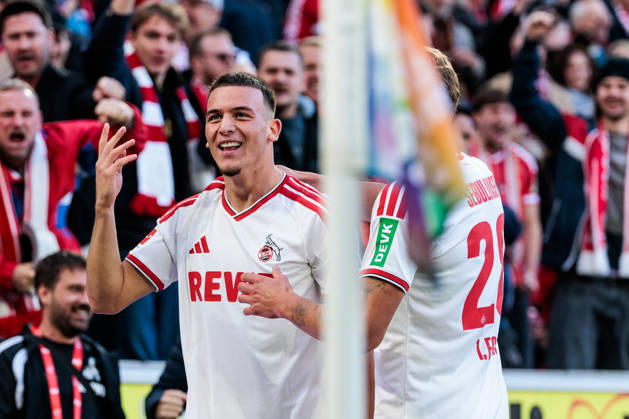 KOELN, GERMANY - OCTOBER 11: Said El Mala (1. FC Koeln, 10) celebrates scoring the 2:1 goal during the Bundesliga match between 1. FC Koeln vs. Borussia Moenchengladbach at Rheinenergie-Stadion on matchday 5 of the 1. Bundesliga on October 11, 2026 in Koeln, Germany. DFL REGULATIONS PROHIBIT ANY USE OF PHOTOGRAPHS AS IMAGE SEQUENCES AND OR QUASI-VIDEO. North Rhine Westphalia Germany Copyright: xSteffiexWunderlx