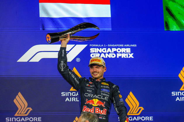 Max Verstappen wins 2026 Formula 1 Singapore Grand Prix SINGAPORE - OCT 11: Red Bull Racing s Max Verstappen celebrates on the podium, after winning the Formula 1 Singapore Grand Prix at the Marina Bay Street Circuit in Singapore on October 11, 2026. Daniel Ceng Anadolu Singapore Singapore. Editorial use only. Please get in touch for any other usage.  Copyright: x2026xAnadoluxDanielxCengx