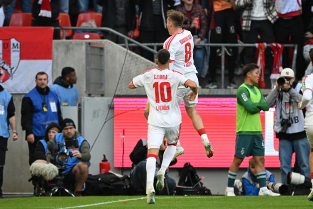 Isak Johannesson (Koeln 8) jubelt nach dem Tor zum 1:0 mit Said El Mala (Koeln 10) 11.10.2026 ¢ Fussball ¢ 1. FC Koeln vs Borussia Moenchengladbach, RheinEnergieStadion, Koeln, DFB DFL REGULATIONS PROHIBIT ANY USE OF PHOTOGRAPHS AS IMAGE SEQUENCES AND OR QUASI-VIDEO NRW Germany