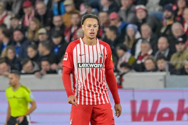 Derry Scherhant (SC Freiburg, 07) GER, SC Freiburg vs Schalke 04, Fussball, Bundesliga, 5. Spieltag, Saison 2026 2027, 11.10.2026 DFL DFB REGULATIONS PROHIBIT ANY USE OF PHOTOGRAPHS AS IMAGE SEQUENCES AND OR QUASI-VIDEO GER, SC Freiburg vs Schalke 04, Fussball, Bundesliga, 5. Spieltag, Saison 2026 2027, 11.10.2026 Freiburg Copyright: xEibner-Pressefotox EP_THS