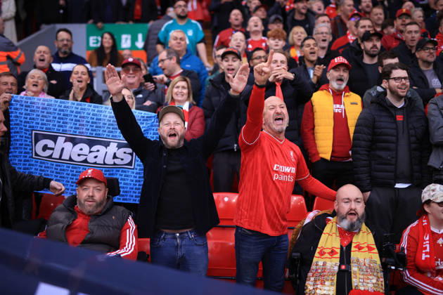 Liverpool v Manchester City 11th October 2026 - Premier League - Liverpool v Manchester City - Liverpool fans hold up a banner commenting on the guilty Manchester City financial verdict - Photo: Simon Stacpoole Offside. Liverpool UK Copyright: xSimonxStacpoolexOffside