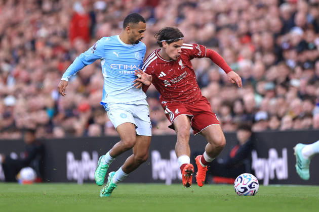 Liverpool v Manchester City 11th October 2026 - Premier League - Liverpool v Manchester City - Iliman Ndiaye of Manchester City and Milos Kerkez of Liverpool - Photo: Simon Stacpoole Offside. Liverpool UK Copyright: xSimonxStacpoolexOffside