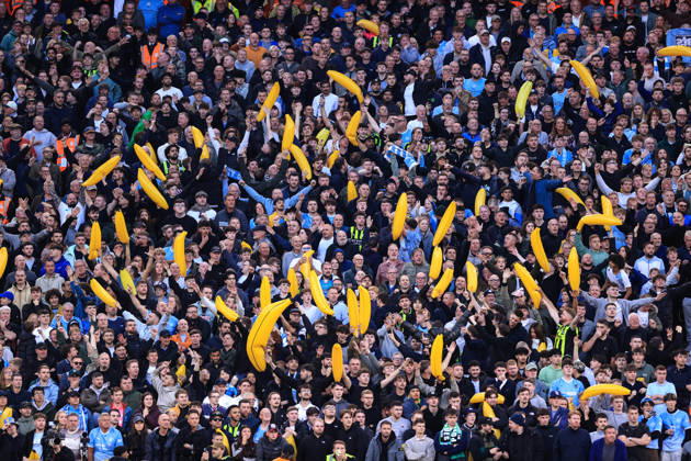 Liverpool v Manchester City 11th October 2026 - Premier League - Liverpool v Manchester City - Manchester City fans hold up inflatable bananas - Photo: Simon Stacpoole Offside. Liverpool UK Copyright: xSimonxStacpoolexOffside