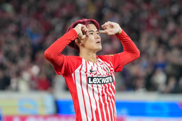 Keisuke Goto (SC Freiburg, 42) Torjubel, Emotionen, Torschuss, Abschluss, Torerfolg, Tor, Treffer , Deutschland, Fussball, 1. Bundesliga, 5.Spieltag, 2026 2027, SC Freiburg vs. FC Schalke 04, 11.10.2026, Europa-Park Stadion, Freiburg Freiburg Europa-Park Stadion Baden-Württemberg Deutschland Copyright: xArnexAmbergx