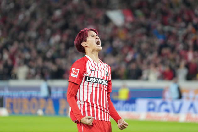 Keisuke Goto (SC Freiburg, 42) Torjubel, Emotionen, Torschuss, Abschluss, Torerfolg, Tor, Treffer , Deutschland, Fussball, 1. Bundesliga, 5.Spieltag, 2026 2027, SC Freiburg vs. FC Schalke 04, 11.10.2026, Europa-Park Stadion, Freiburg Freiburg Europa-Park Stadion Baden-Württemberg Deutschland Copyright: xArnexAmbergx