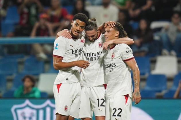 Milan s Adrien Rabiot celebrates after scoring the 0-1 goal for his team during the Serie A soccer match between Sassuolo and Milan at the Mapei Stadium in Reggio Emilia, north Italy - Sunday, October 11, 2026 - Copyright: xMassimoxPaolone LaPressex