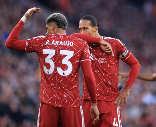 Liverpool v Manchester City 11th October 2026 - Premier League - Liverpool v Manchester City - Ronald Araujo and Virgil van Dijk of Liverpool - Photo: Simon Stacpoole Offside. Liverpool UK Copyright: xSimonxStacpoolexOffside