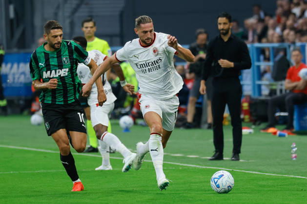 IPA89560269 - Milan s Adrien Rabiot and Sassuolo s Domenico Berardi during the US Sassuolo vs. AC Milan Italian Serie A soccer match in Reggio Emilia, Italy, on October 11, 2026  Copyright: xLucaxDiliberto IPAxSportx xx IPA89560269