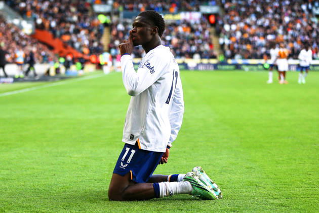 KINGSTON UPON HULL, ENGLAND, OCTOBER 11: Thierno Barry of Everton FC celebrates scoring his teams second goal during a Premier League 2026-27 match between Hull City and Everton FC at the MKM Stadium on October 11, 2026 in Kingston Upon Hull, England. (Photo by Zach Forster Sports Press Photo) Copyright: xZachxForster SportsxPressxPhotox Sportspressphoto_SPR252525