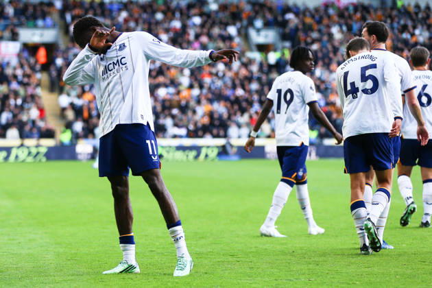 KINGSTON UPON HULL, ENGLAND, OCTOBER 11: Thierno Barry of Everton FC celebrates scoring his teams second goal during a Premier League 2026-27 match between Hull City and Everton FC at the MKM Stadium on October 11, 2026 in Kingston Upon Hull, England. (Photo by Zach Forster Sports Press Photo) Copyright: xZachxForster SportsxPressxPhotox Sportspressphoto_SPR252526
