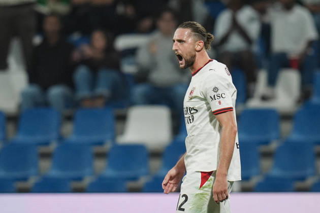 Milan s Adrien Rabiot celebrates after scoring the 0-1 goal for his team during the Serie A soccer match between Sassuolo and Milan at the Mapei Stadium in Reggio Emilia, north Italy - Sunday, October 11, 2026 - Copyright: xMassimoxPaolone LaPressex