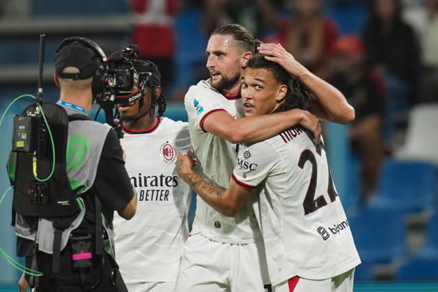 Milan s Adrien Rabiot celebrates after scoring the 0-1 goal for his team during the Serie A soccer match between Sassuolo and Milan at the Mapei Stadium in Reggio Emilia, north Italy - Sunday, October 11, 2026 -  Copyright: xMassimoxPaolone LaPressex