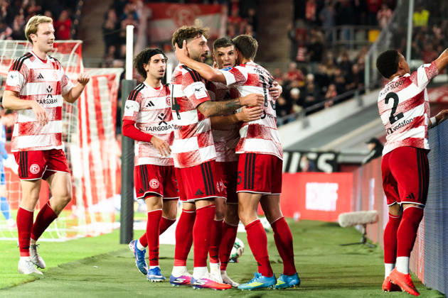 Deutschland: 3. Liga 2026 2027 Fortuna Düsseldorf vs. SC Verl 8. Spieltag 12.10.2026 Merkur Spiel-Arena (Nordrhein-Westfalen) Tor zum 1:0 durch Tim Oberdorf (Fortuna Dusseldorf, 15) Jubel Freude Emotionen Torjubel Fabian Schleusener (Fortuna Dusseldorf, 24) Anas Slimani (Fortuna Dusseldorf, 34) Copyright: xCelinaxLeiersx