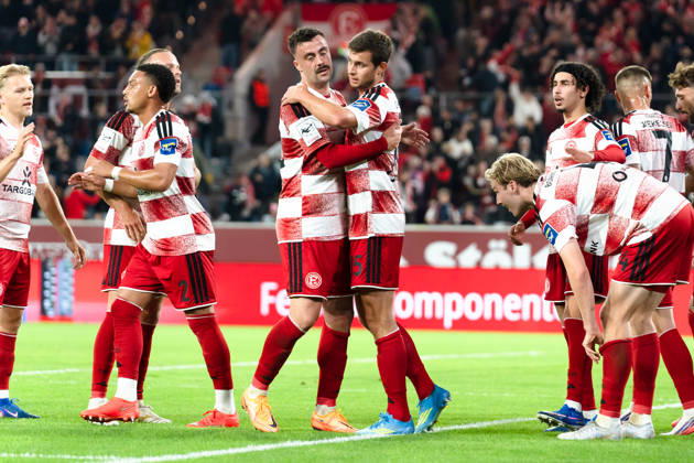 Deutschland: 3. Liga 2026 2027 Fortuna Düsseldorf vs. SC Verl 8. Spieltag 12.10.2026 Merkur Spiel-Arena (Nordrhein-Westfalen) Tor zum 1:0 durch Tim Oberdorf (Fortuna Dusseldorf, 15) Jubel Freude Emotionen Torjubel Philipp Forster (Fortuna Dusseldorf, 10) Copyright: xCelinaxLeiersx