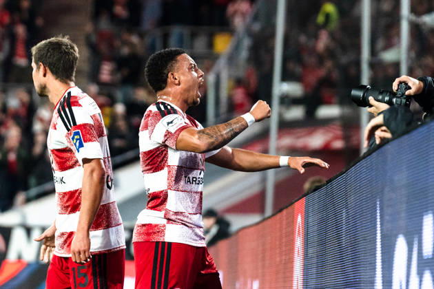 Deutschland: 3. Liga 2026 2027 Fortuna Düsseldorf vs. SC Verl 8. Spieltag 12.10.2026 Merkur Spiel-Arena (Nordrhein-Westfalen) Tor zum 1:0 durch Tim Oberdorf (Fortuna Dusseldorf, 15) Jubel Freude Emotionen Torjubel Steven van der Sloot (Fortuna Dusseldorf, 2) Copyright: xCelinaxLeiersx