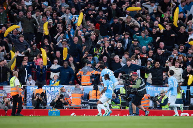 LIVERPOOL, ENGLAND - OCTOBER 11: Erling Haaland of Manchester City celebrates after scoring the team s first goal with teammates during the Premier League 2026 27 football match between Liverpool FC and Manchester City at Anfield on October 11, 2026 in Liverpool, England. (Photo by Koby Abbott Sports Press Photo) Copyright: xKobyxAbbott SportsxPressxPhotox Sportspressphoto_SPR252581