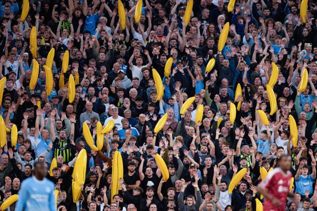 LIVERPOOL, ENGLAND - OCTOBER 11: Fans of Manchester City cheer in the stands during the Premier League 2026 27 football match between Liverpool FC and Manchester City at Anfield on October 11, 2026 in Liverpool, England. (Photo by Koby Abbott Sports Press Photo) Copyright: xKobyxAbbott SportsxPressxPhotox Sportspressphoto_SPR252587