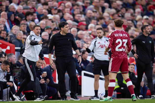 LIVERPOOL, ENGLAND - OCTOBER 11: Head Coach of Liverpool FC, Andoni Iraola reacts during the Premier League 2026 27 football match between Liverpool FC and Manchester City at Anfield on October 11, 2026 in Liverpool, England. (Photo by Koby Abbott Sports Press Photo) Copyright: xKobyxAbbott SportsxPressxPhotox Sportspressphoto_SPR252589
