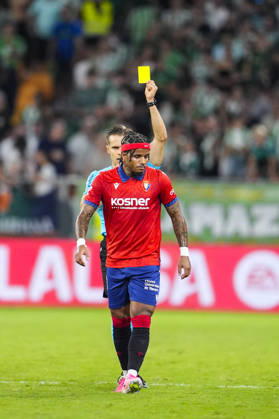 October 11, 2026, Sevilla, Sevilla, Spain: Valentin Rosier of CA Osasuna see the yellow card during the Spanish league, LaLiga EA Sports, football match played between Real Betis and CA Osasuna at La Cartuja stadium on October 11, 2026, in Sevilla, Spain. Sevilla Spain - ZUMAa181 20261011_zaa_a181_338 Copyright: xJoaquinxCorcherox