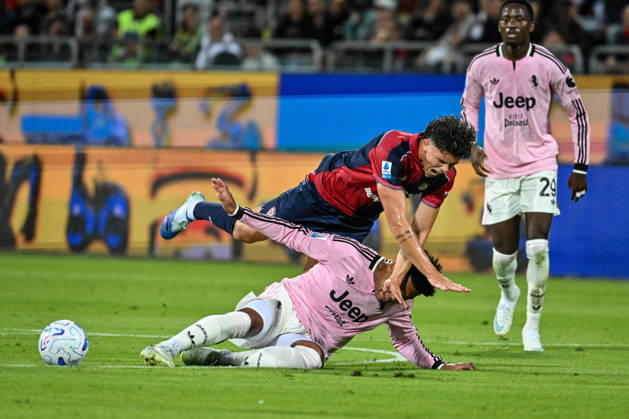 IPA89566265 - Alessandro Romano of Cagliari Calcio, Weston McKennie of Juventus FC, Yellow Card during the Cagliari Calcio vs. Juventus FC Italian Serie A soccer match in Cagliari, Italy, October 11, 2026  Copyright: xLuigixCanu IPAxSportx xx IPA89566265