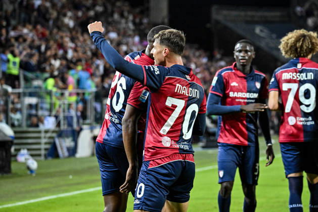 IPA89566266 - Daniel Maldini of Cagliari Calcio, Exultation, Joy, Celebration After Scoring a Goal, During the Cagliari Calcio vs. Juventus FC Italian Serie A Soccer Match in Cagliari, Italy, October 11, 2026 Copyright: xLuigixCanu IPAxSportx xx IPA89566266