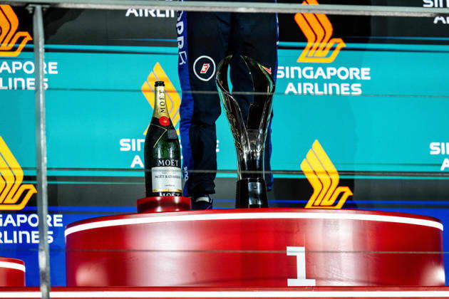 F1 - SINGAPORE GRAND PRIX 2026 Moet Chandon podium during the 2026 Formula 1 Singapore Grand Prix, 17th round of the 2026 Formula One World Championship, WM, Weltmeisterschaft from October 9 to 11, 2026 on the Marina Bay Street Circuit, in Singapore, Singapore - SingaporeSingapore Copyright: xALBERTOxVIMERCATIx
